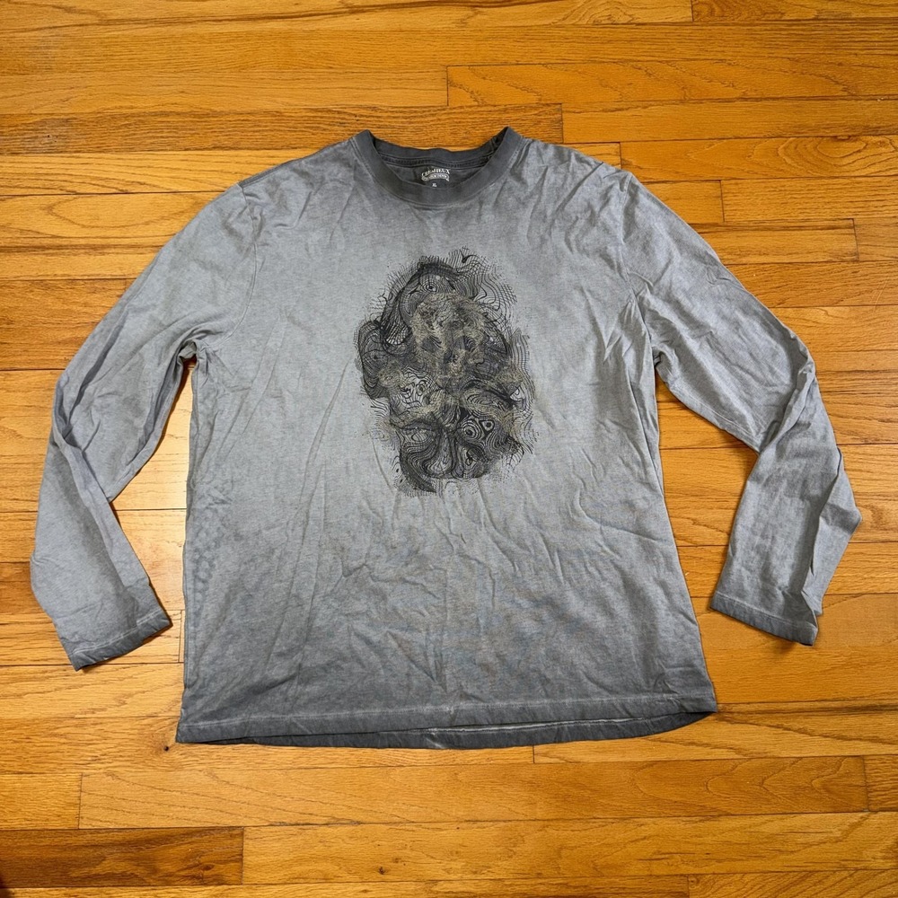 Cremieux Shirt Mens XL Gray Skull Abstract Graphic Long Sleeve Cotton Dark Y2K